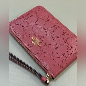 Coach Perforated Pink Wristlet Clutch